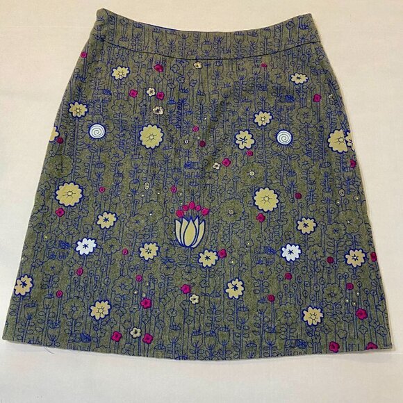 White Stuff gray skirt with embroidered flowers and little elephants, 14 - Picture 4 of 8
